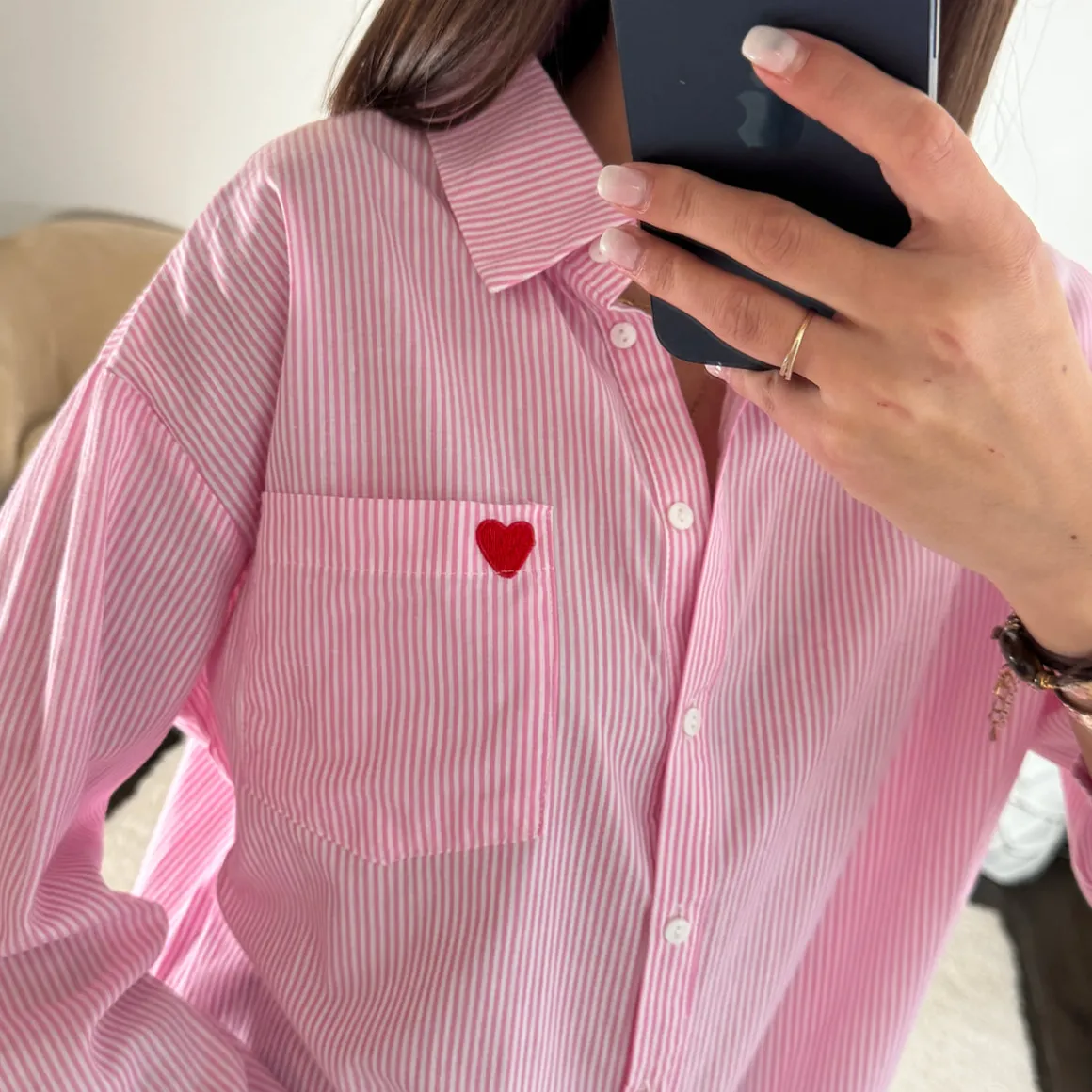 CHEMISE RAYEE ROSE COEUR