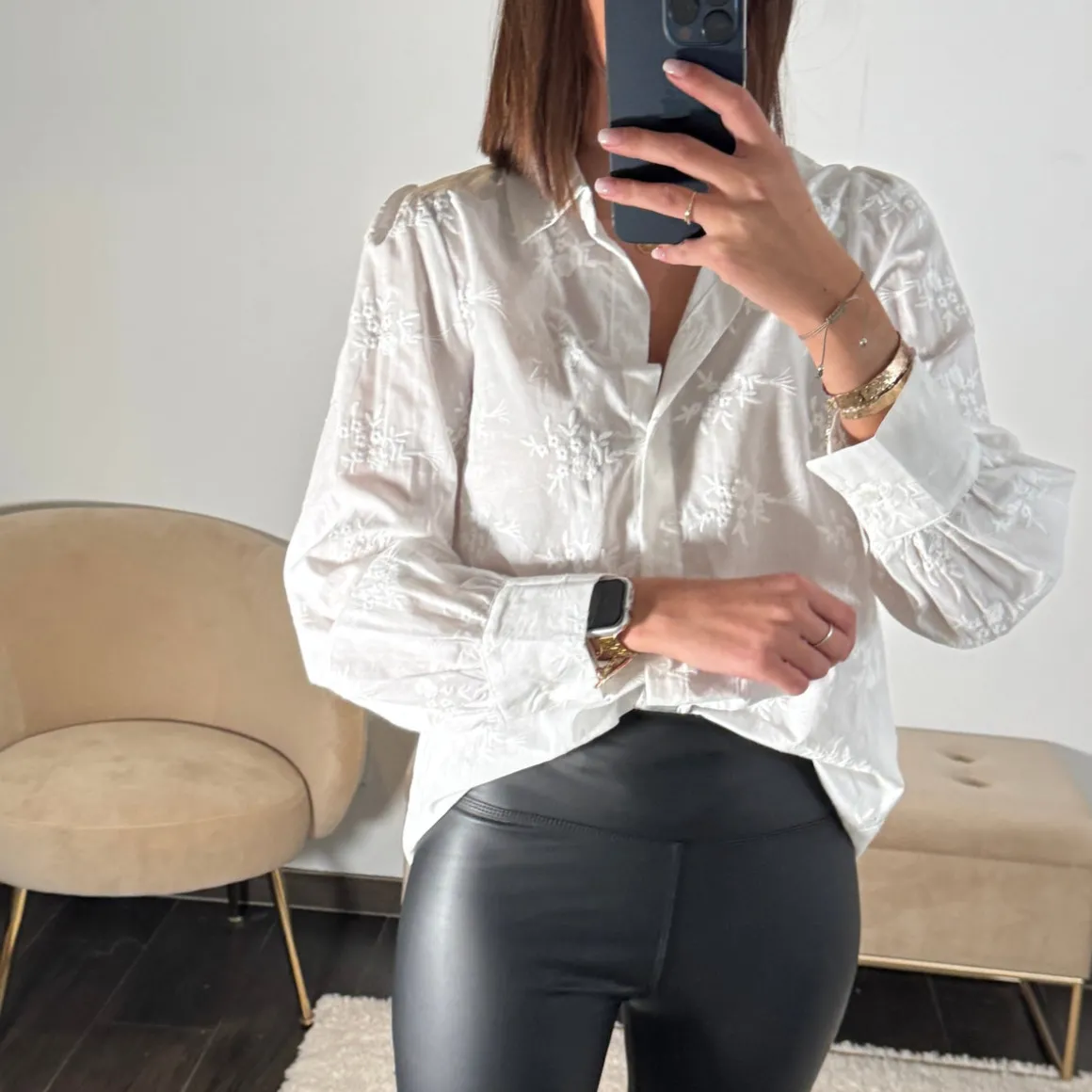 CHEMISIER BLANC BRODERIE FLEURIE LYAM