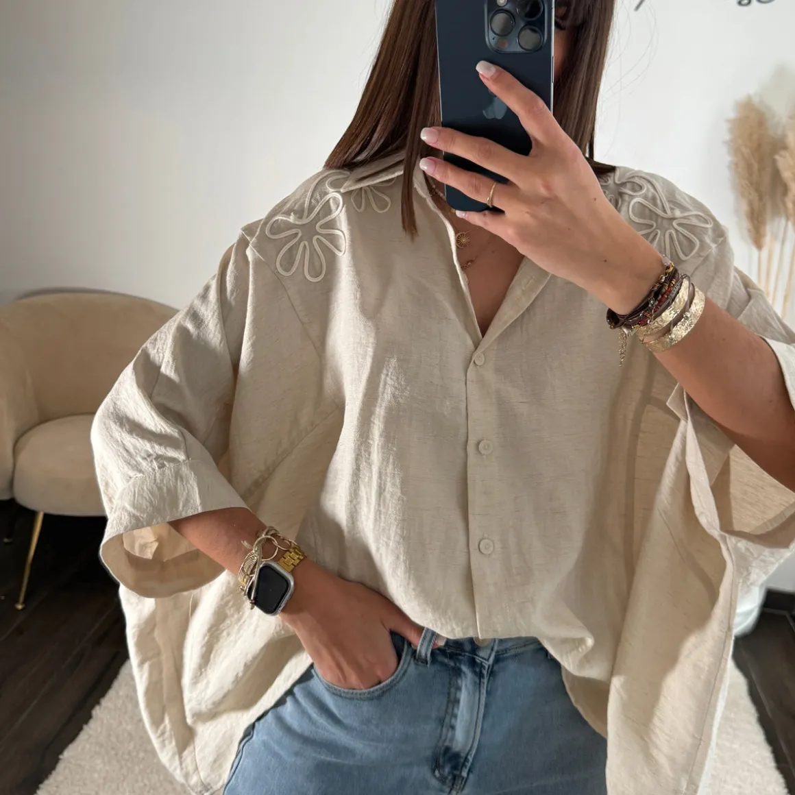 CHEMISIER FLOWER BEIGE EDA