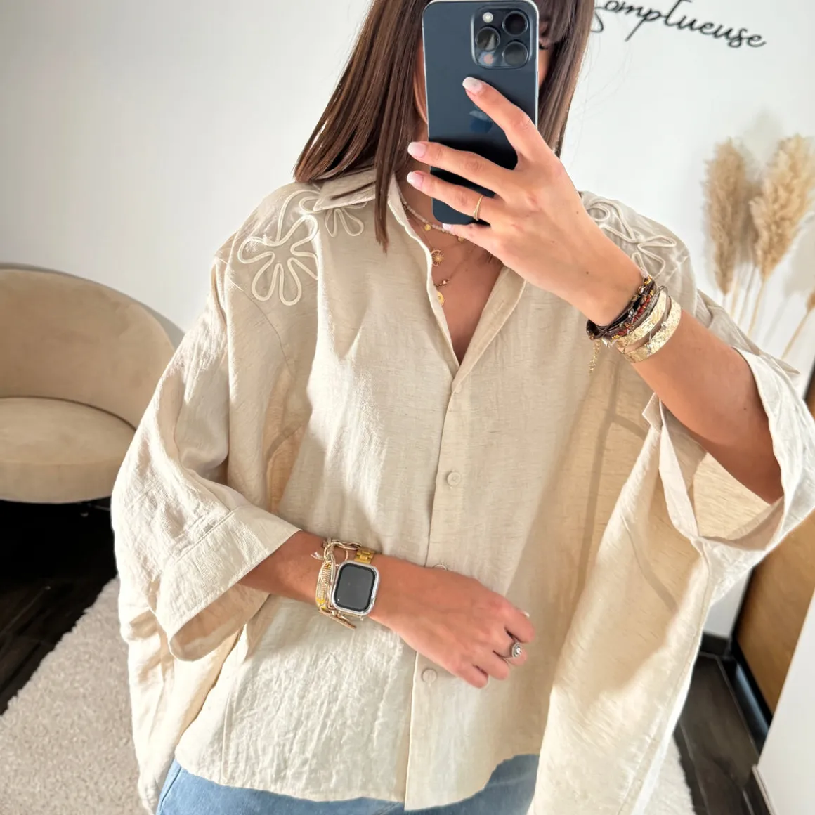 CHEMISIER FLOWER BEIGE EDA