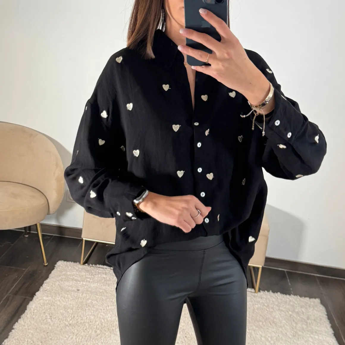 CHEMISIER NOIR COEUR GOLD