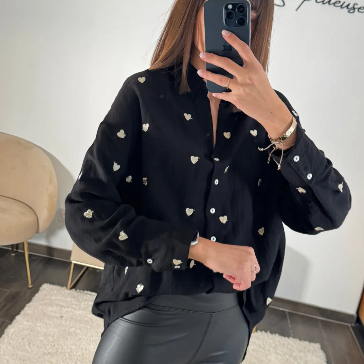 CHEMISIER NOIR COEUR GOLD