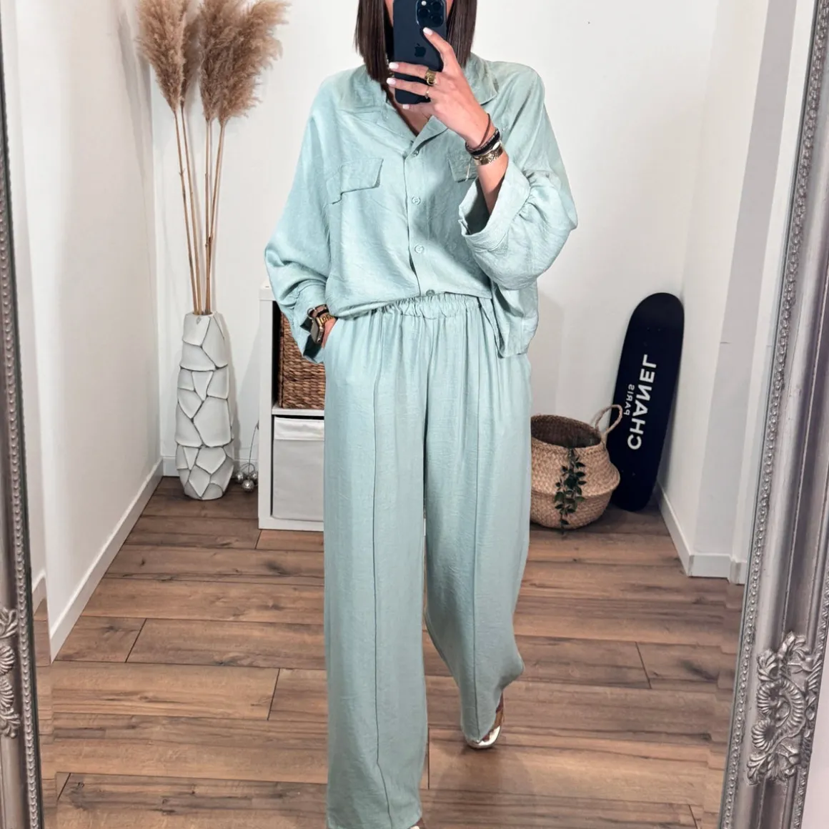 ENSEMBLE CHEMISE + PANTALON VERT PATY