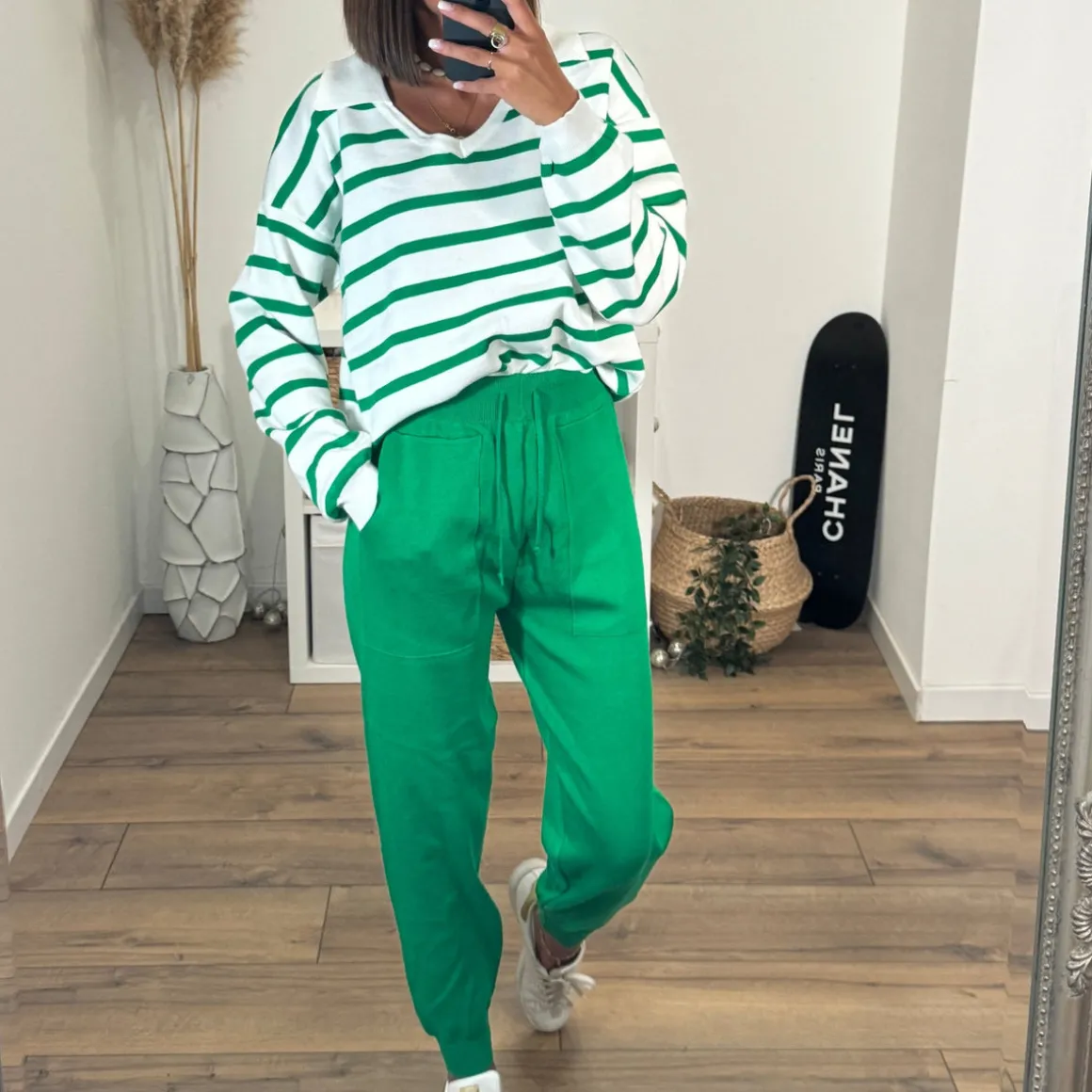 ENSEMBLE RAYÉ VERT NOLA