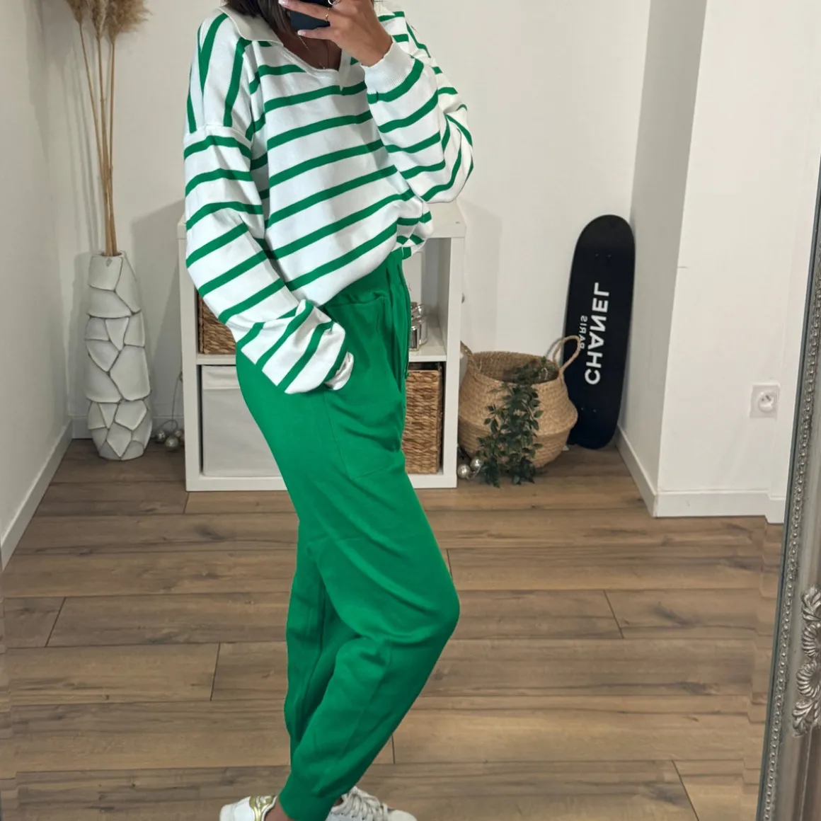 ENSEMBLE RAYÉ VERT NOLA
