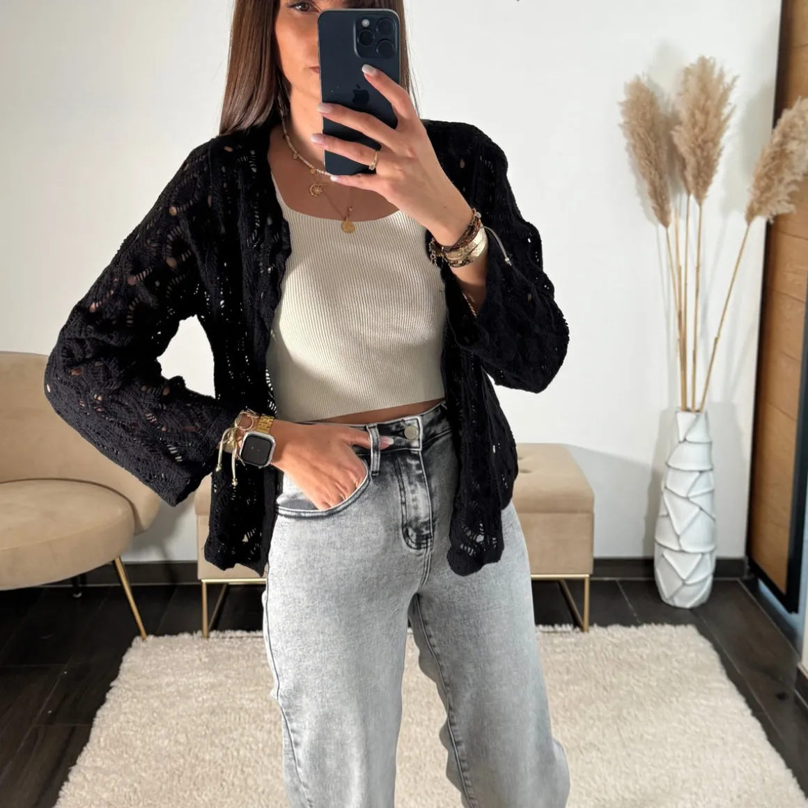 GILET EN CROCHET NOIR ERINA
