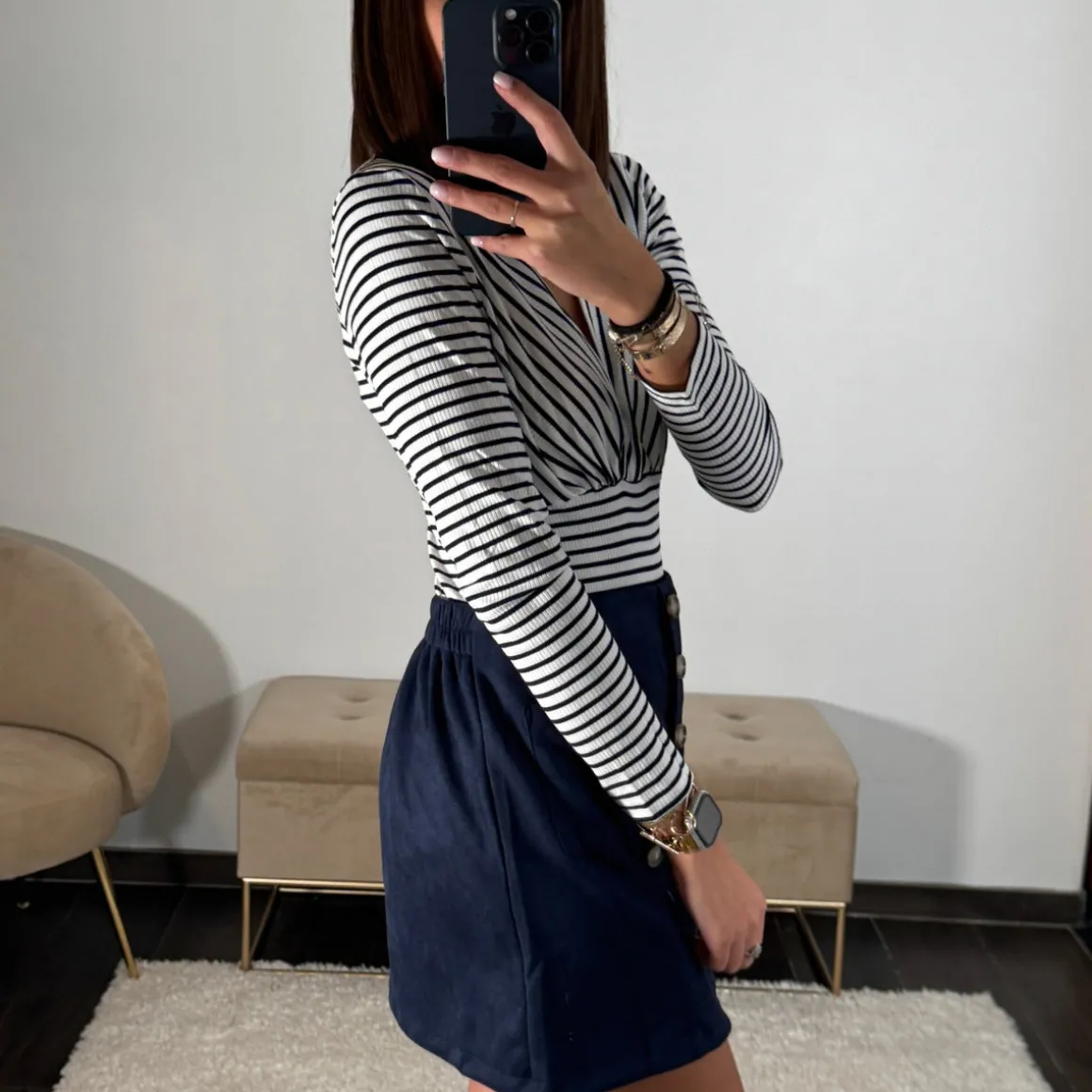 JUPE EN DAIM BLEU MARINE