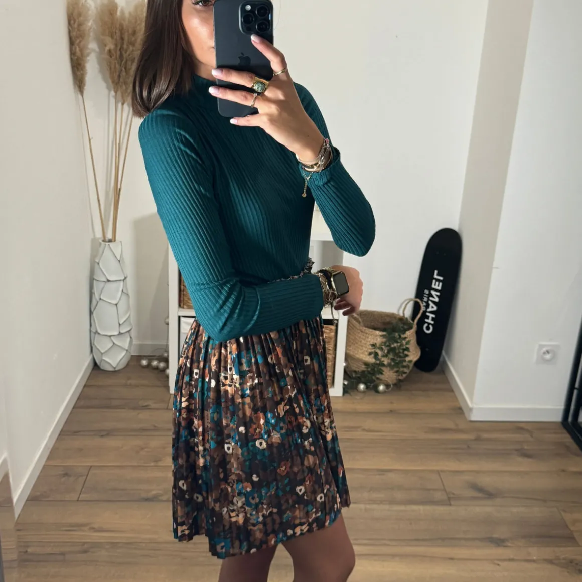 JUPE FLEURIE MARRON ET BLEU CINDY