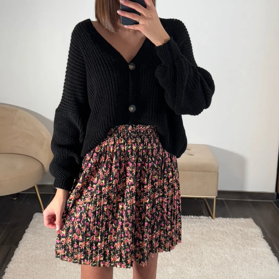 JUPE FLEURIE NOIR MANDY