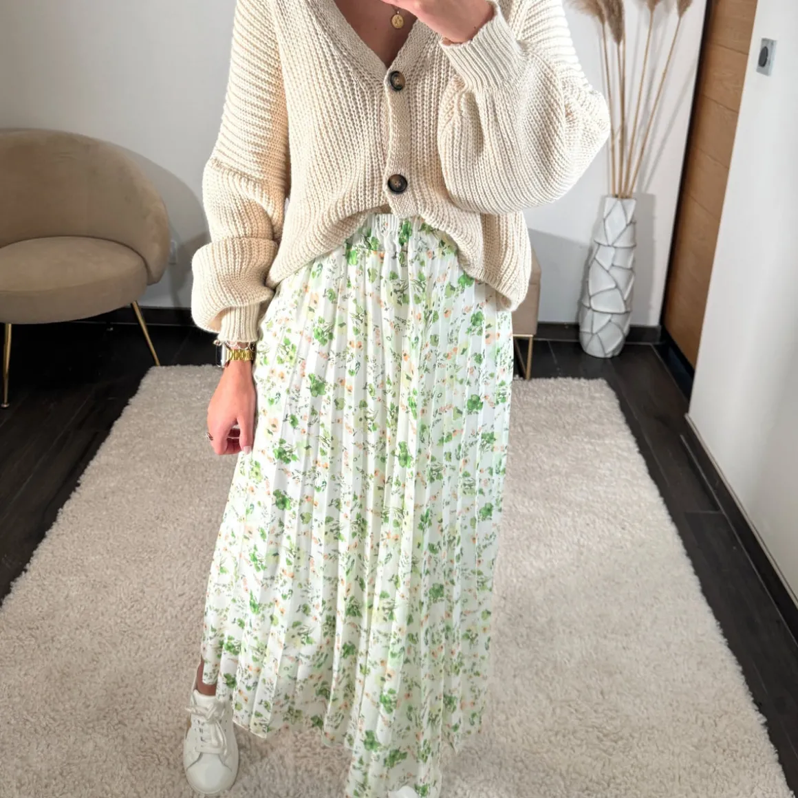 JUPE FLEURIE VERTE AURELIE
