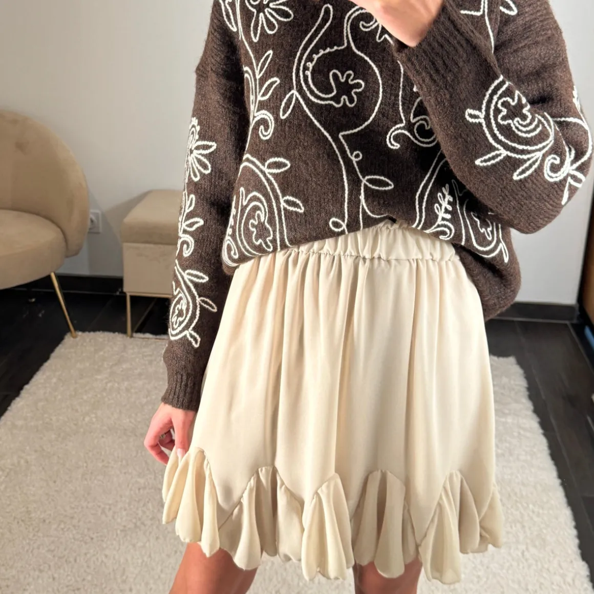 JUPE FLUIDE BEIGE CLEMENCE
