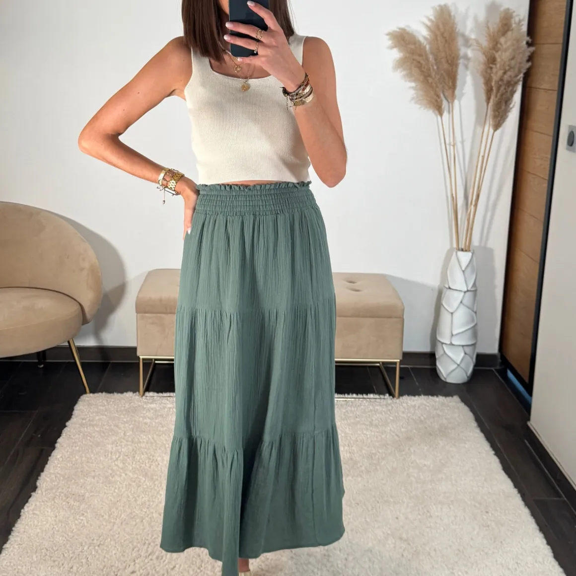 JUPE KAKI GAZE DE COTON ONDINE