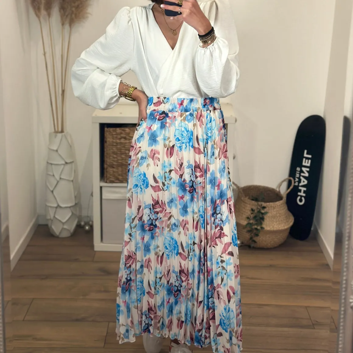 JUPE LONGUE FLEURIE BLEU CHARLIZE