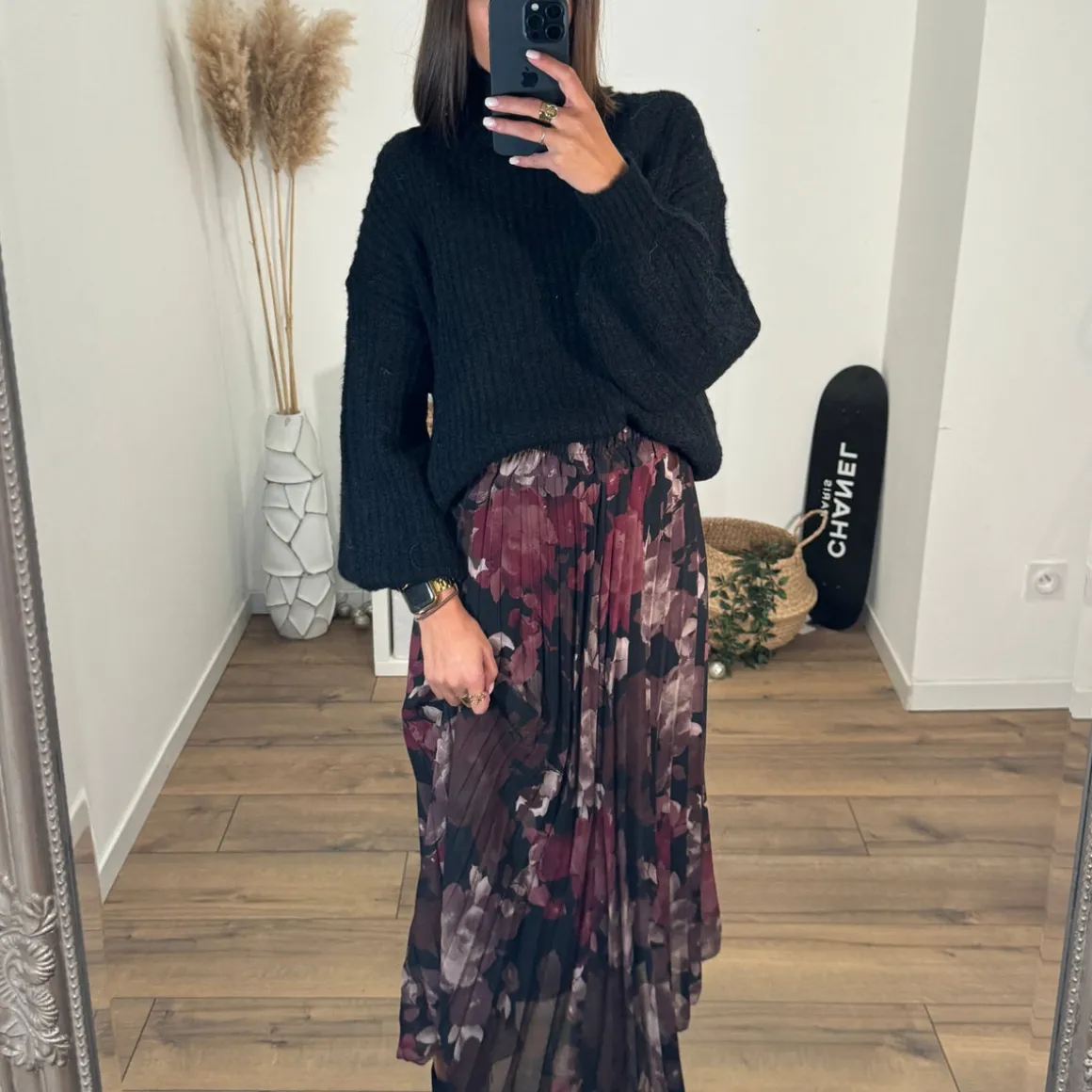 JUPE LONGUE FLEURIE PRUNE ARYA