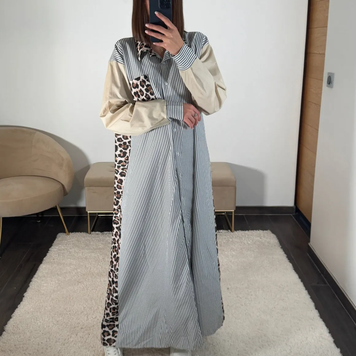 LONGUE ROBE CHEMISE RAYEE LEOPARD ALIA