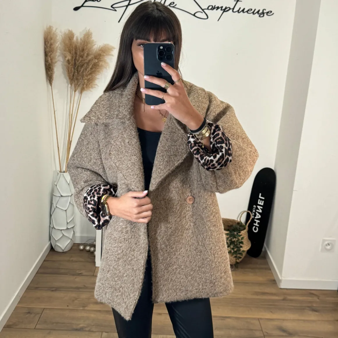 MANTEAU TAUPE/CAMEL LEO