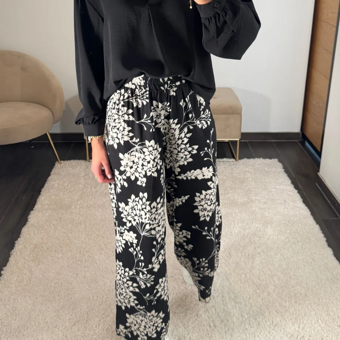 PANTALON NOIR ET BLANC FLORIA