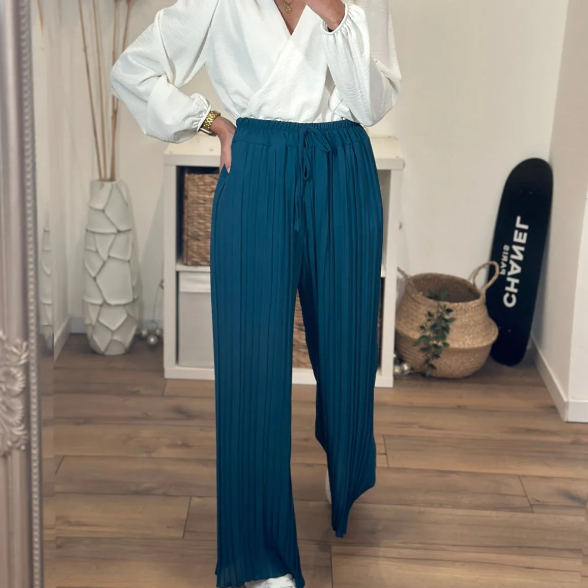 PANTALON PLISSÉ FLUIDE BLEU GASPARD