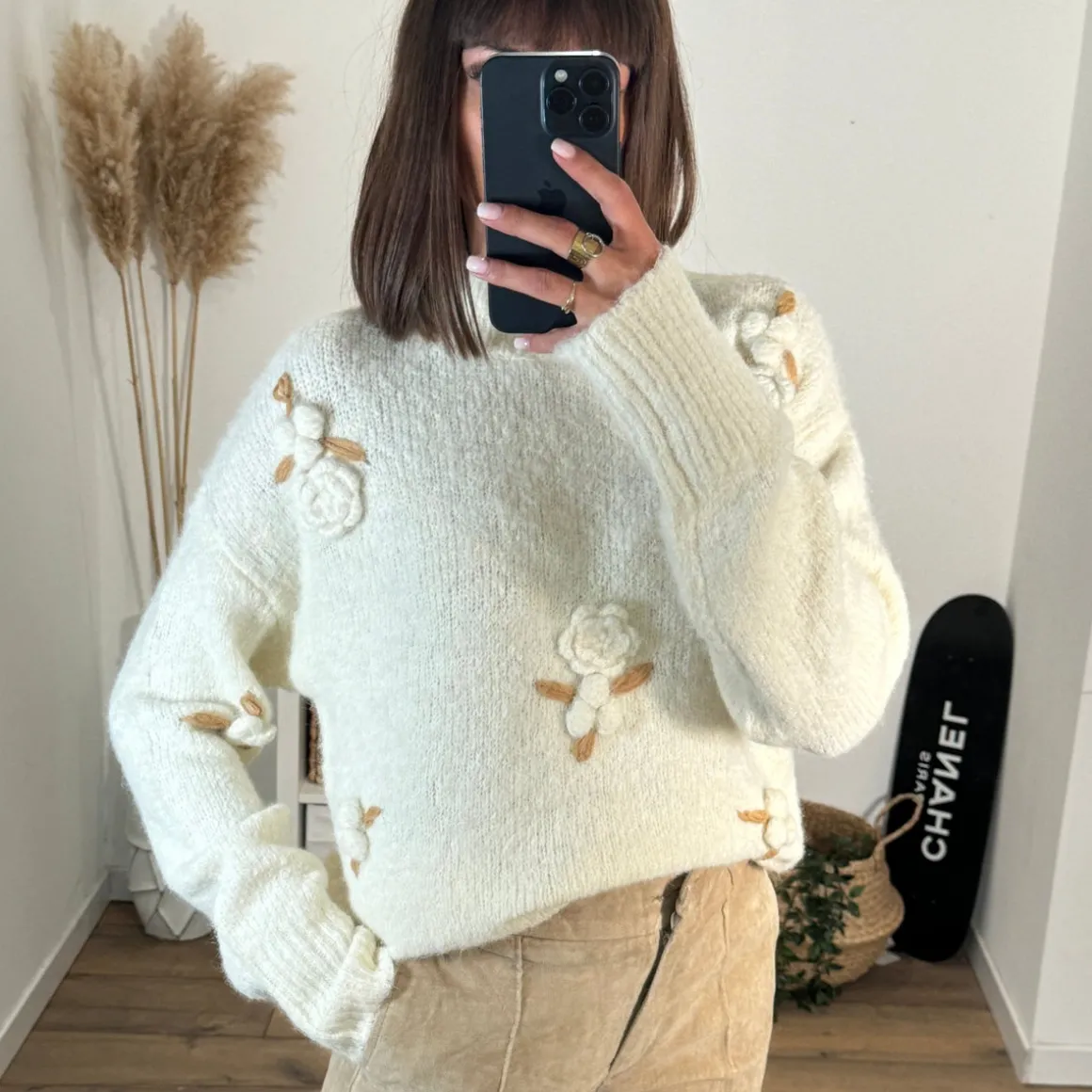 PULL BEIGE FLEURS COSIA