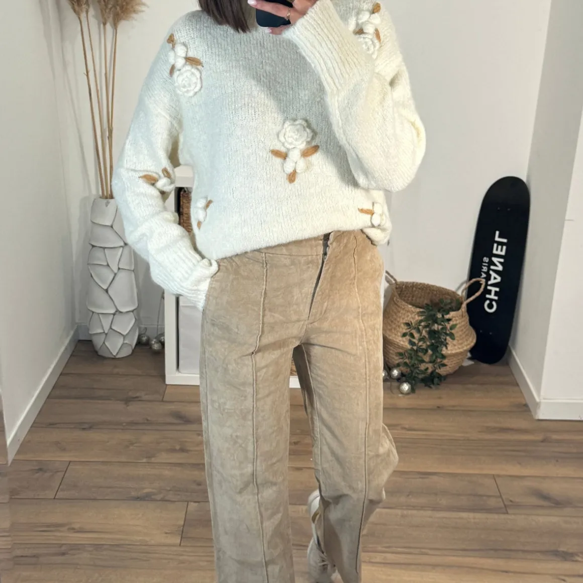 PULL BEIGE FLEURS COSIA