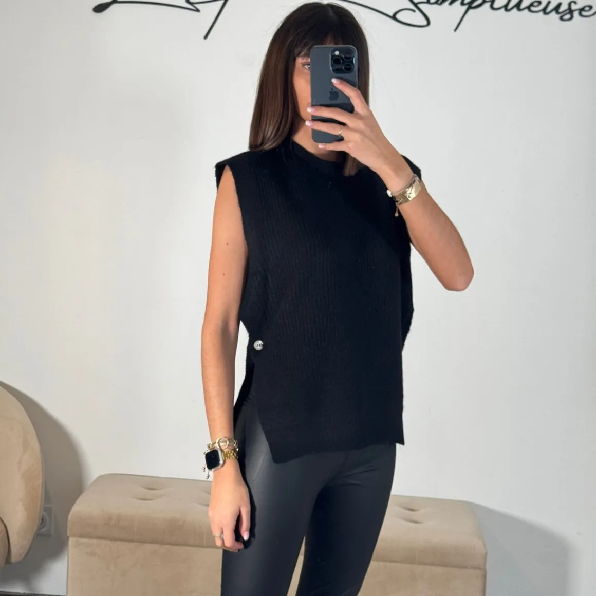PULL SANS MANCHE NOIR SAMUEL