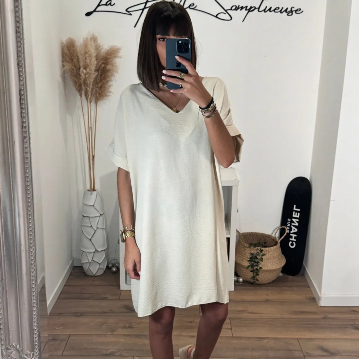 ROBE BEIGE FOULARD LEOPARD ALIZÉE