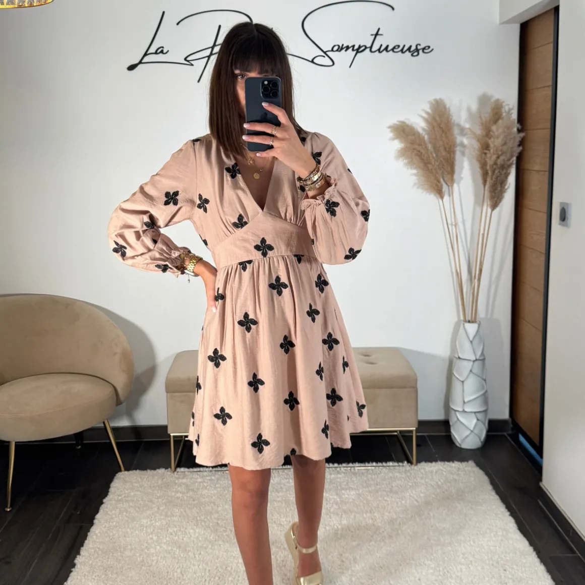 ROBE CAMEL FLOWERS BLACK