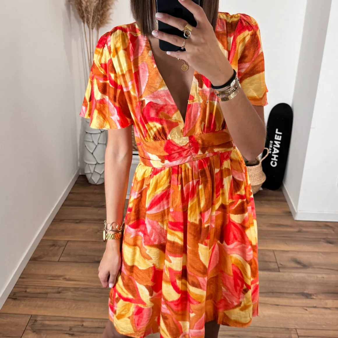 ROBE COURTE IMPRIME ORANGE KLOE