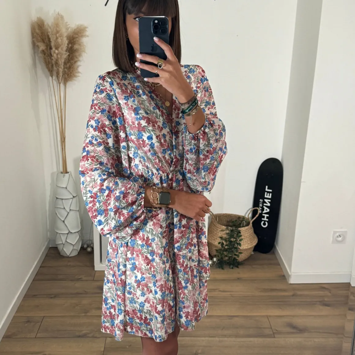 ROBE FLEURIE BLEU ET VERT CASSY