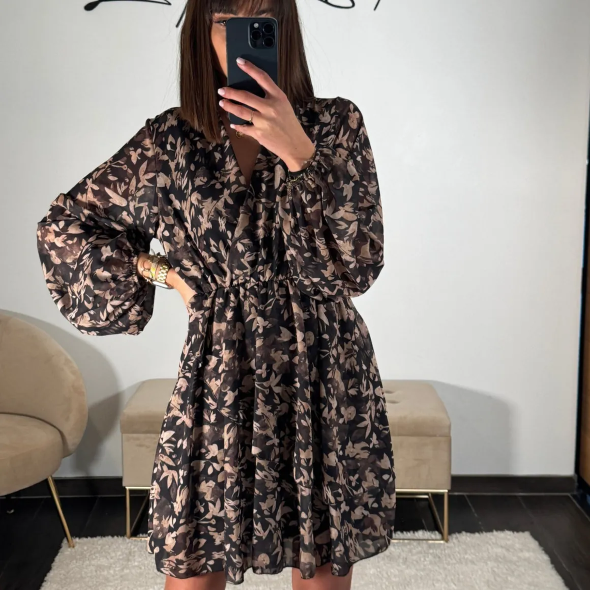 ROBE FLEURIE NOIR CAPUCINE