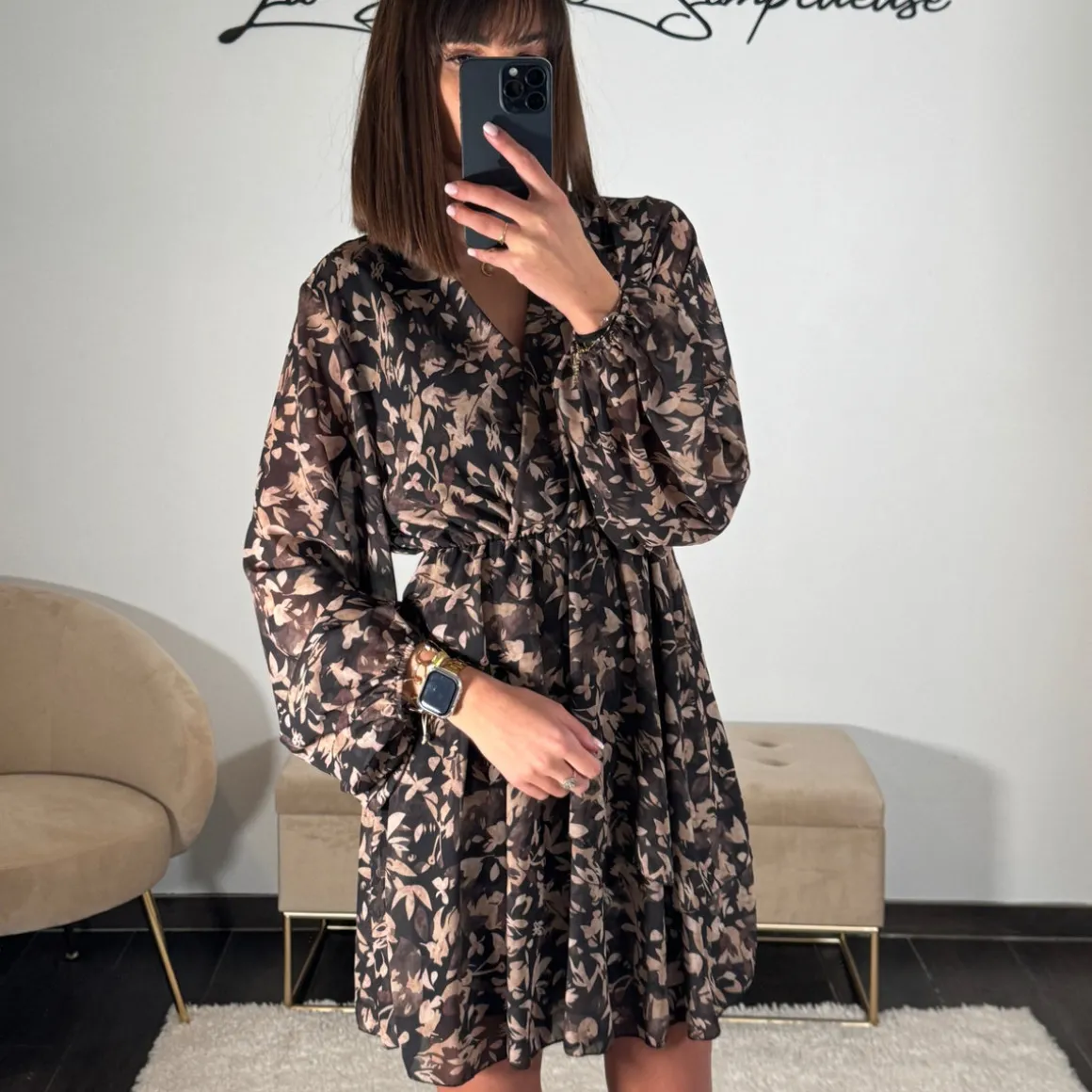 ROBE FLEURIE NOIR CAPUCINE