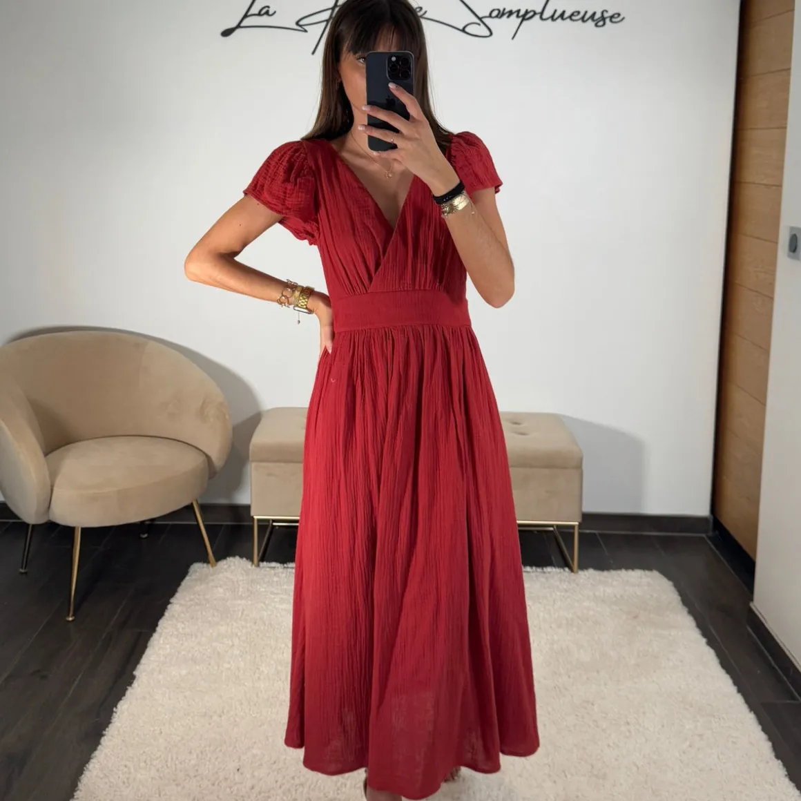 ROBE GAZE DE COTON TERRACOTTA ROXANE