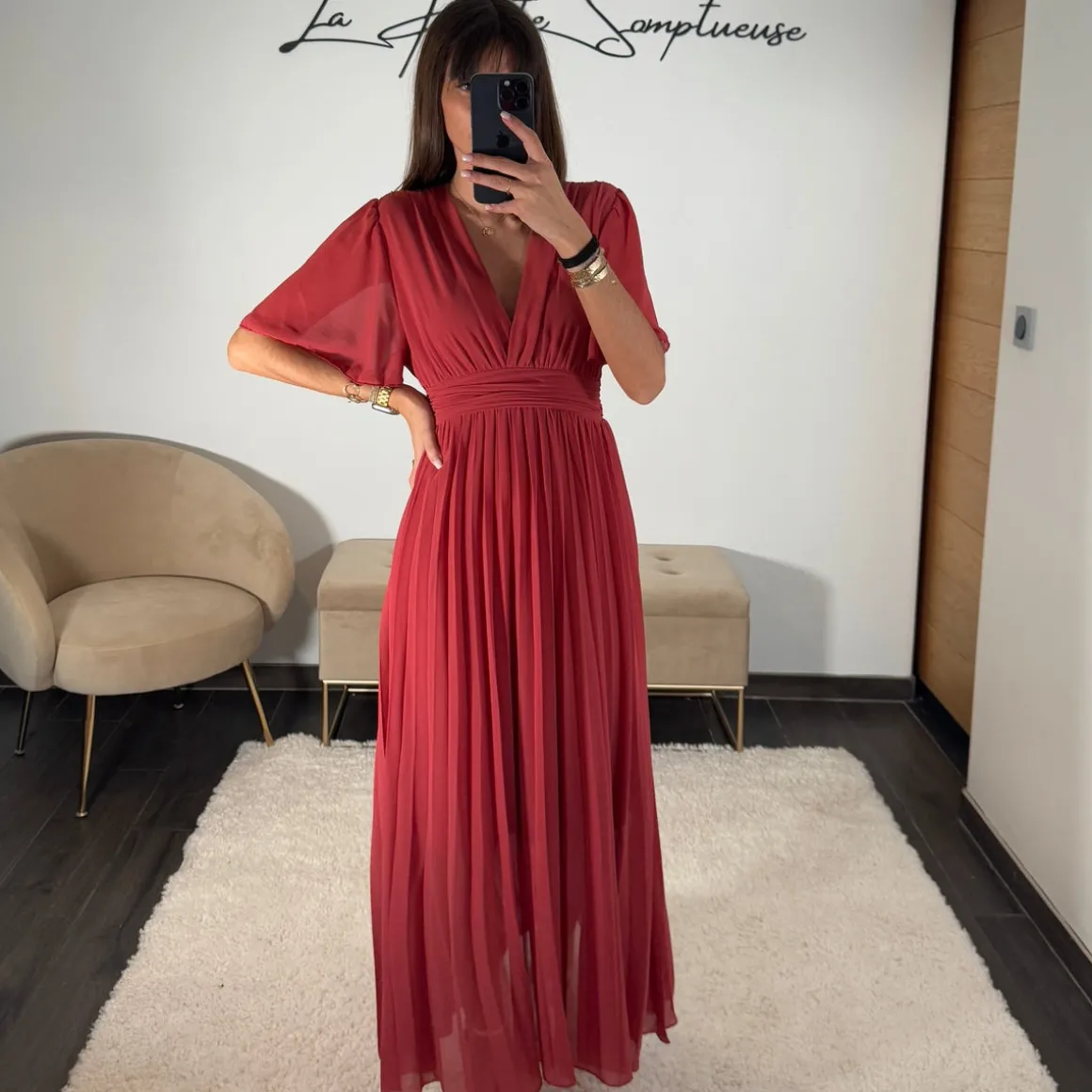 ROBE LONGUE TERRACOTTA/VIEUX ROSE KARENE