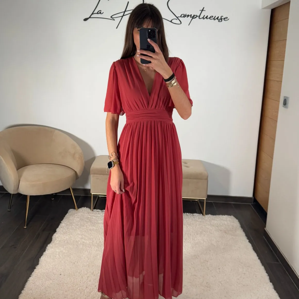 ROBE LONGUE TERRACOTTA/VIEUX ROSE KARENE