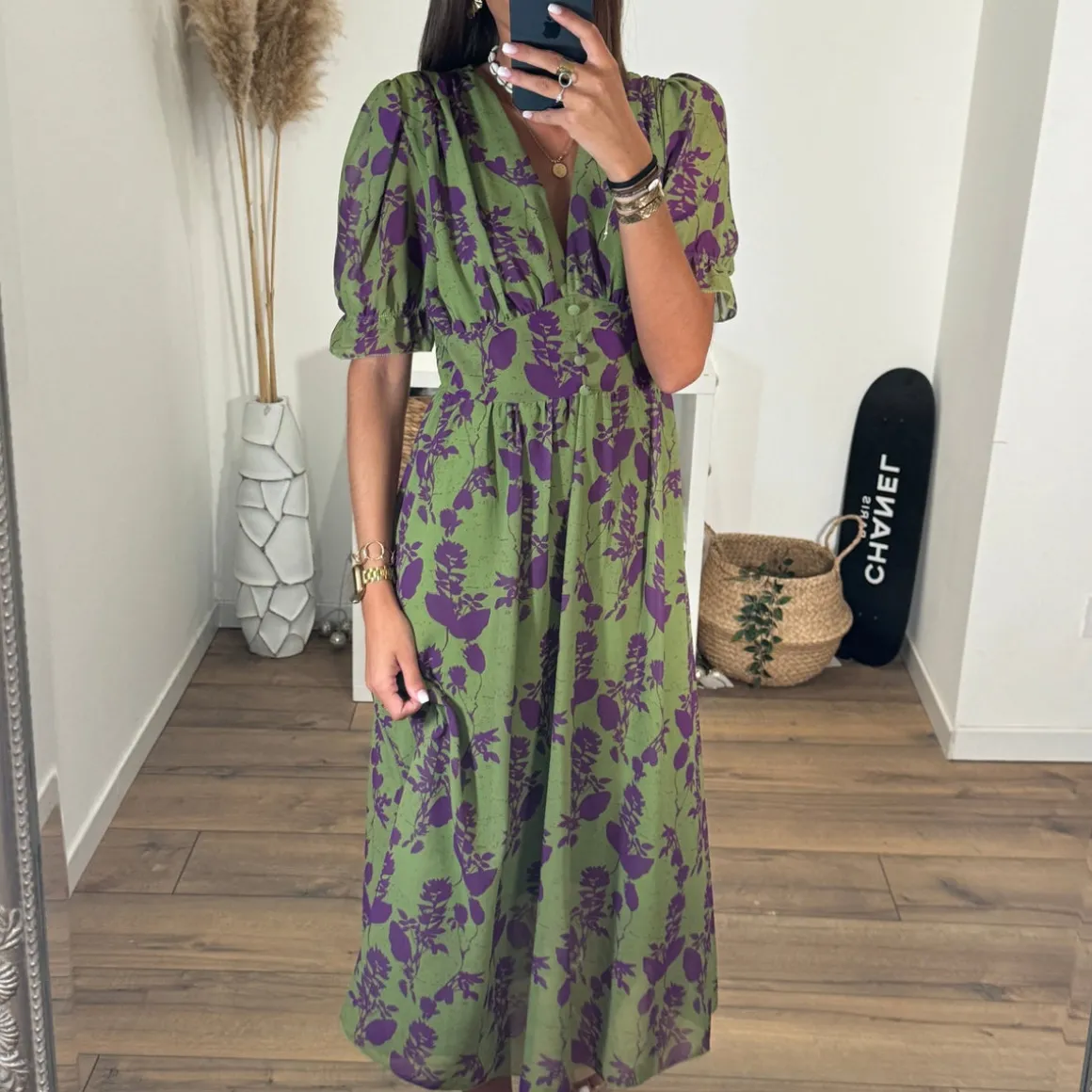 ROBE NINA IMPRIME VERT ET VIOLET