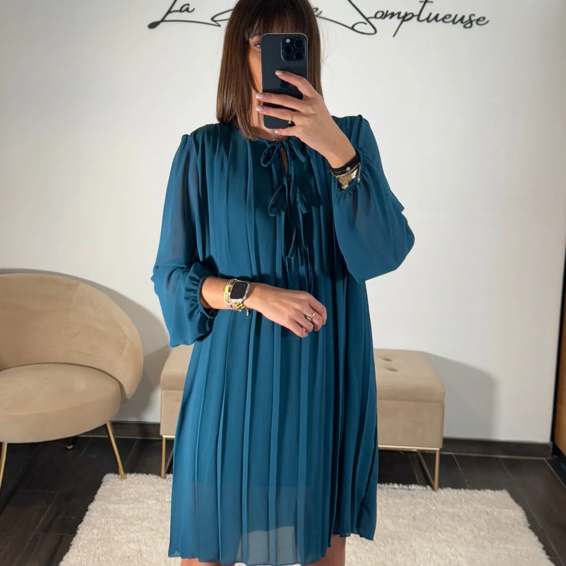ROBE PLISSEE BLEU AMANDA