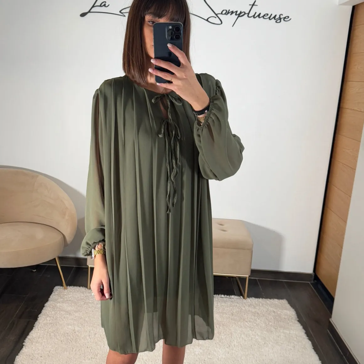 ROBE PLISSEE KAKI AMANDA