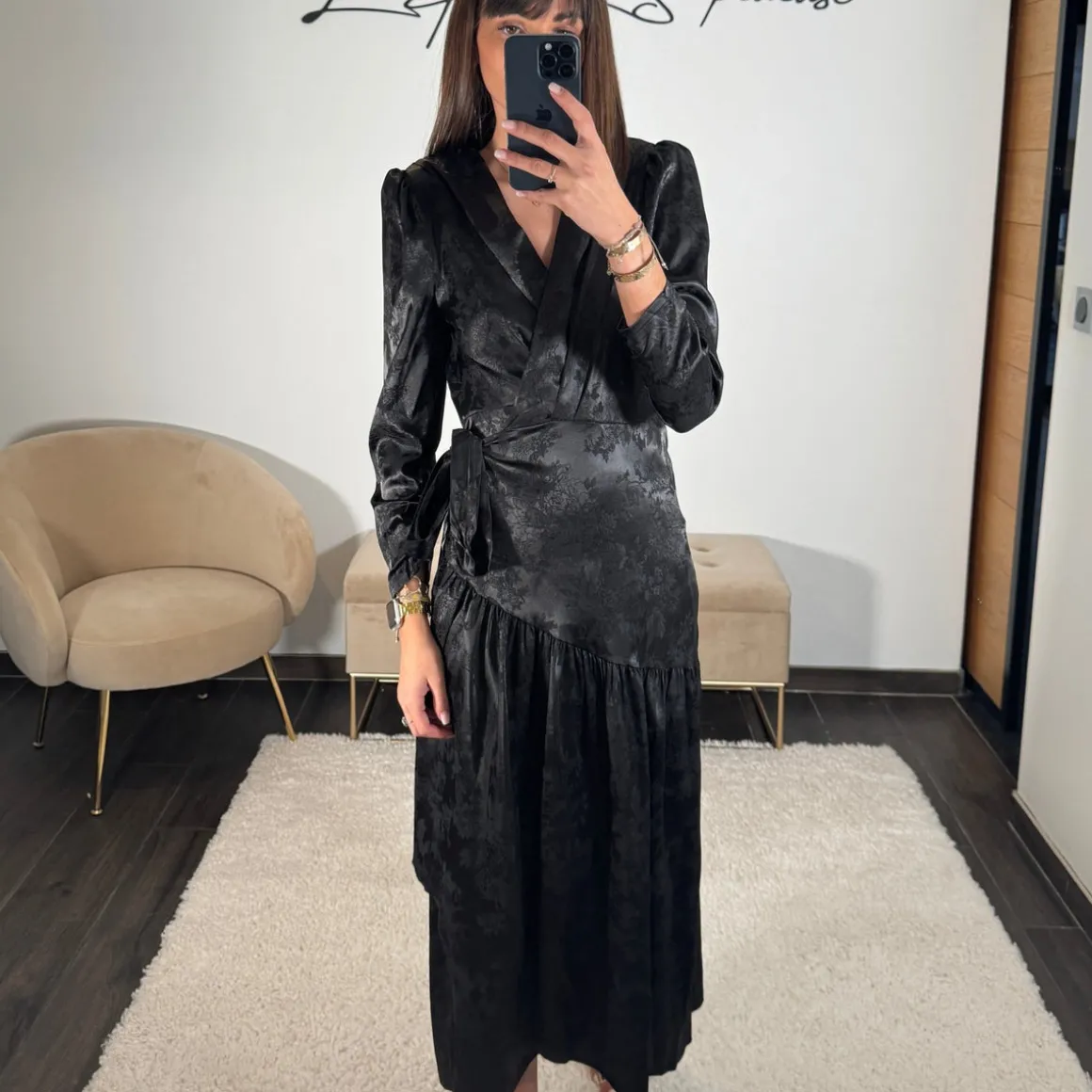 ROBE SATIN FLOWER NOIRE ZANYA