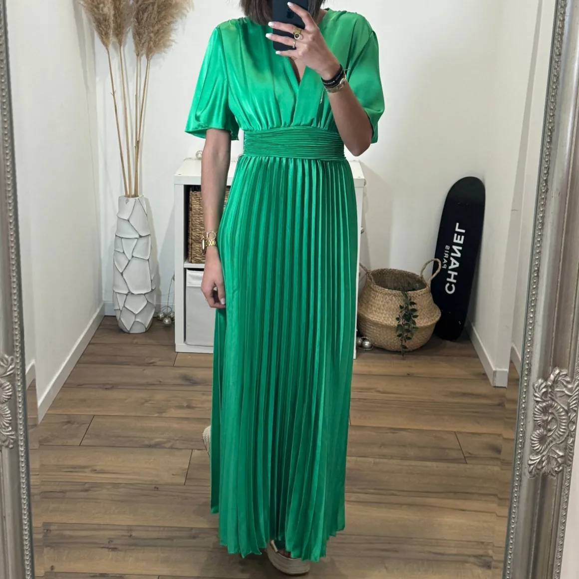 ROBE SATIN VERT ALBA