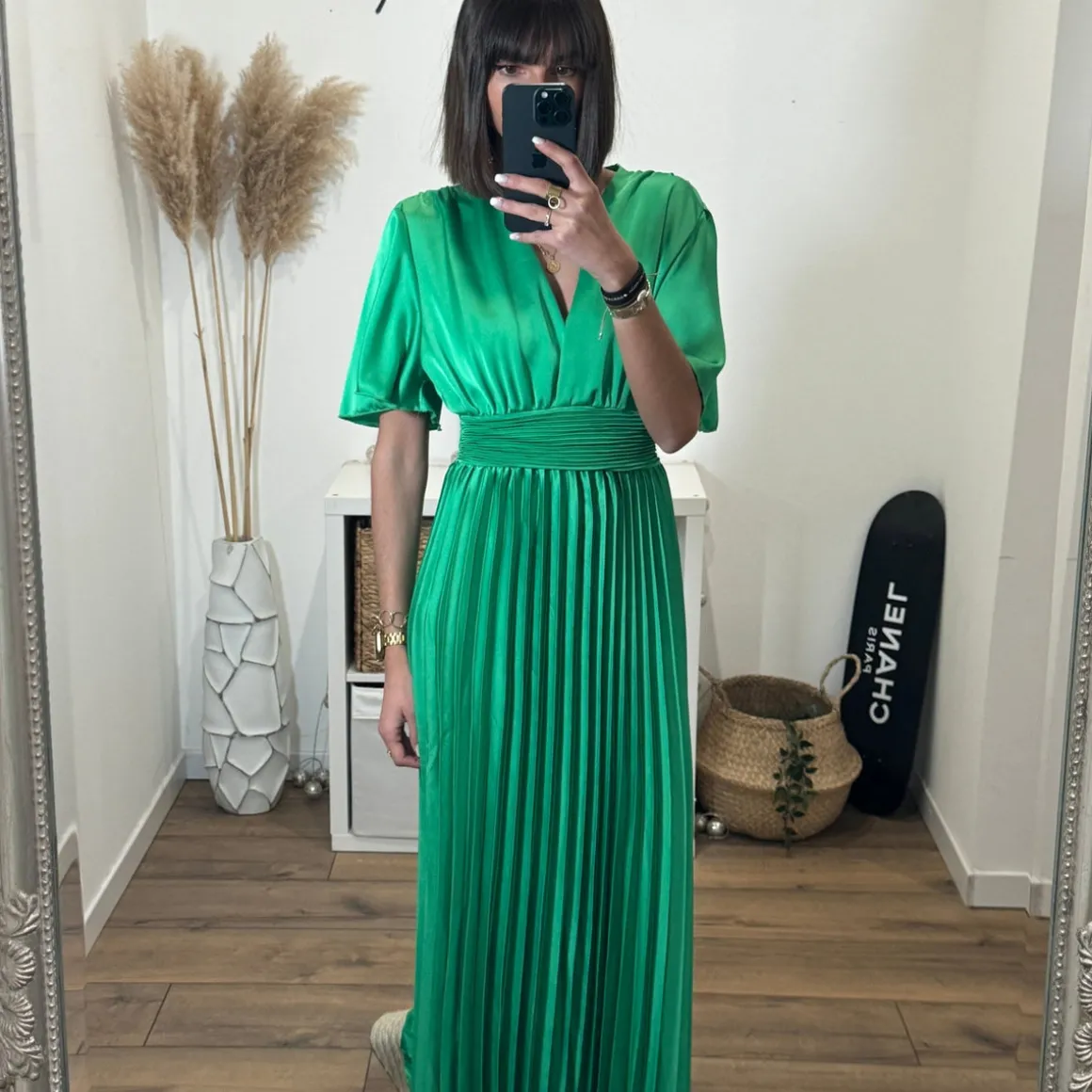 ROBE SATIN VERT ALBA