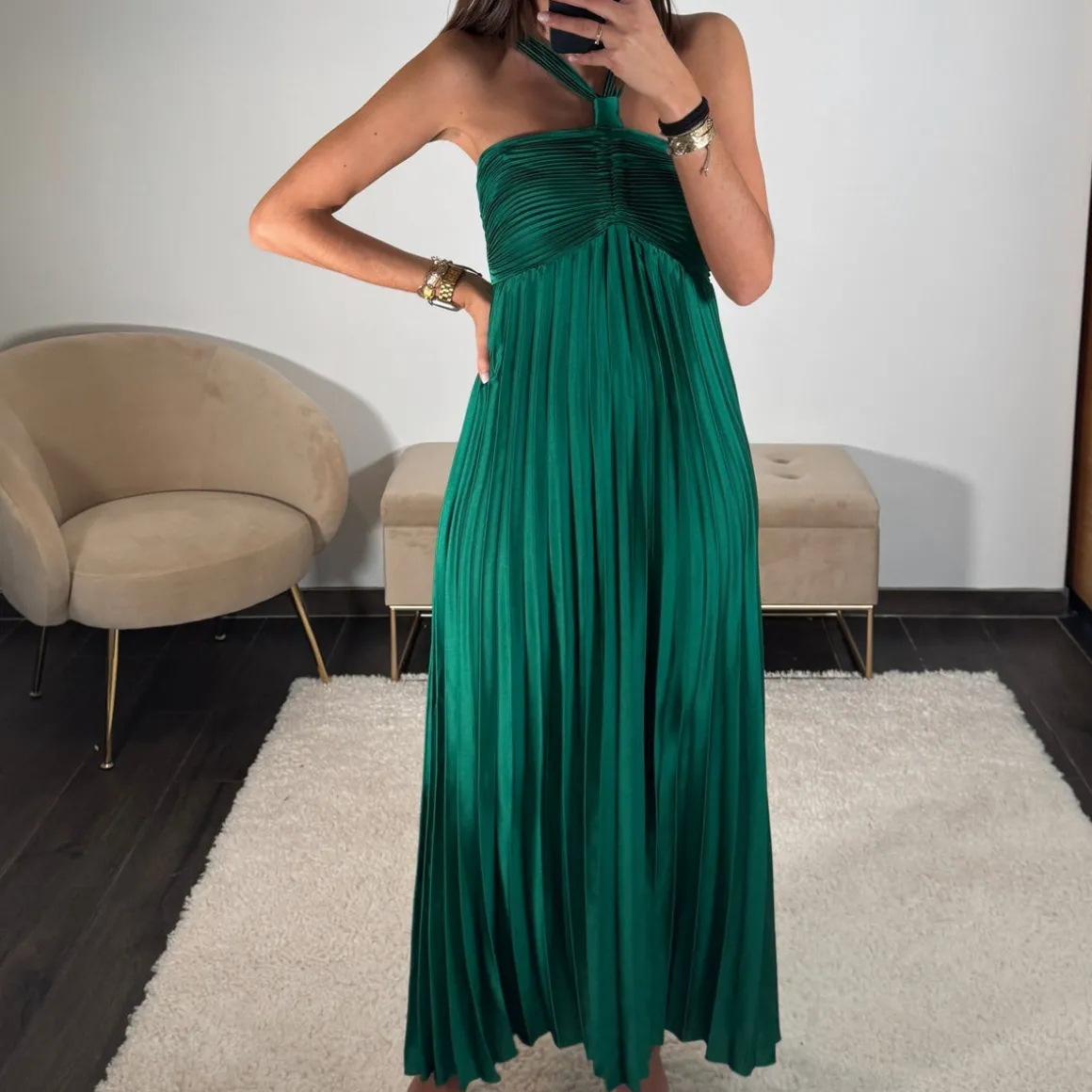 ROBE SATIN VERT SAPIN GLORIA
