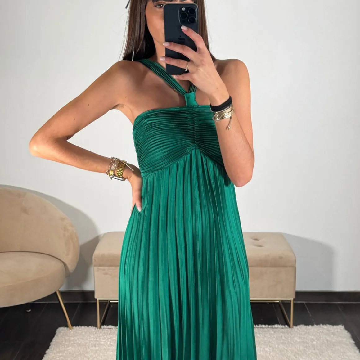 ROBE SATIN VERT SAPIN GLORIA
