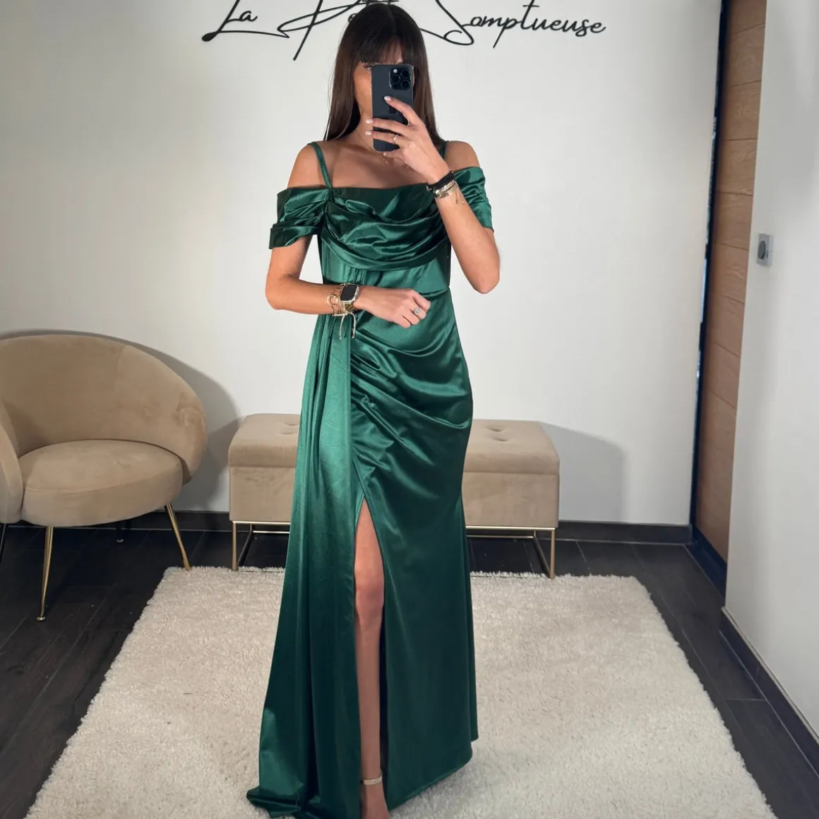 ROBE SATINÉE VERTE MARIA