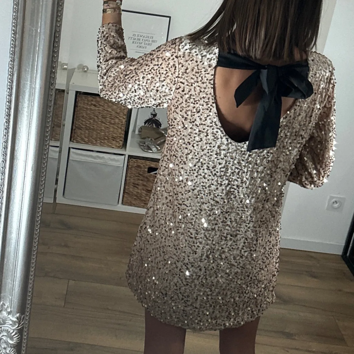ROBE SEQUINS NOEUD BEIGE/GOLD LAURE