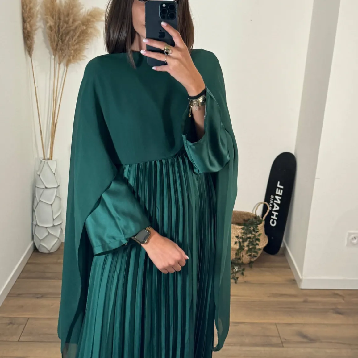 ROBE VERT SAPIN SATINE CORALINE