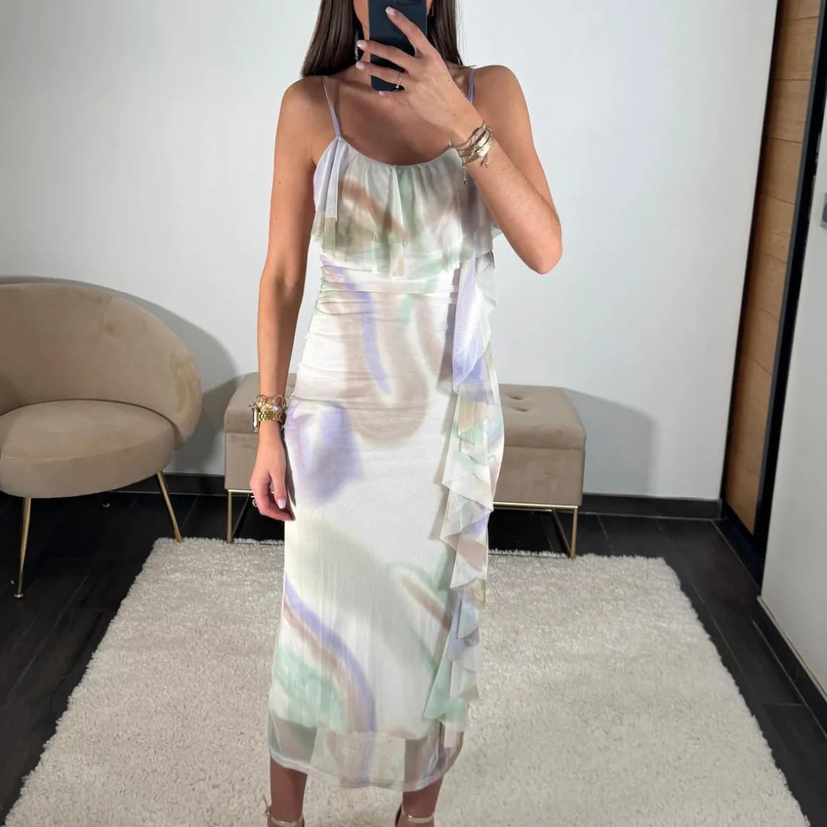 ROBE VERT/MAUVE CARMENA