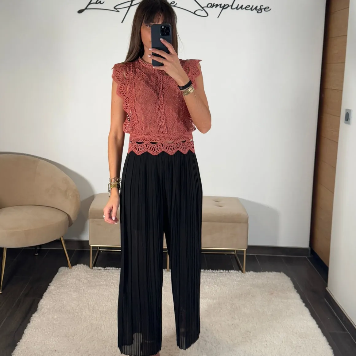 TOP BRODERIE VIEUX ROSE LEONIE