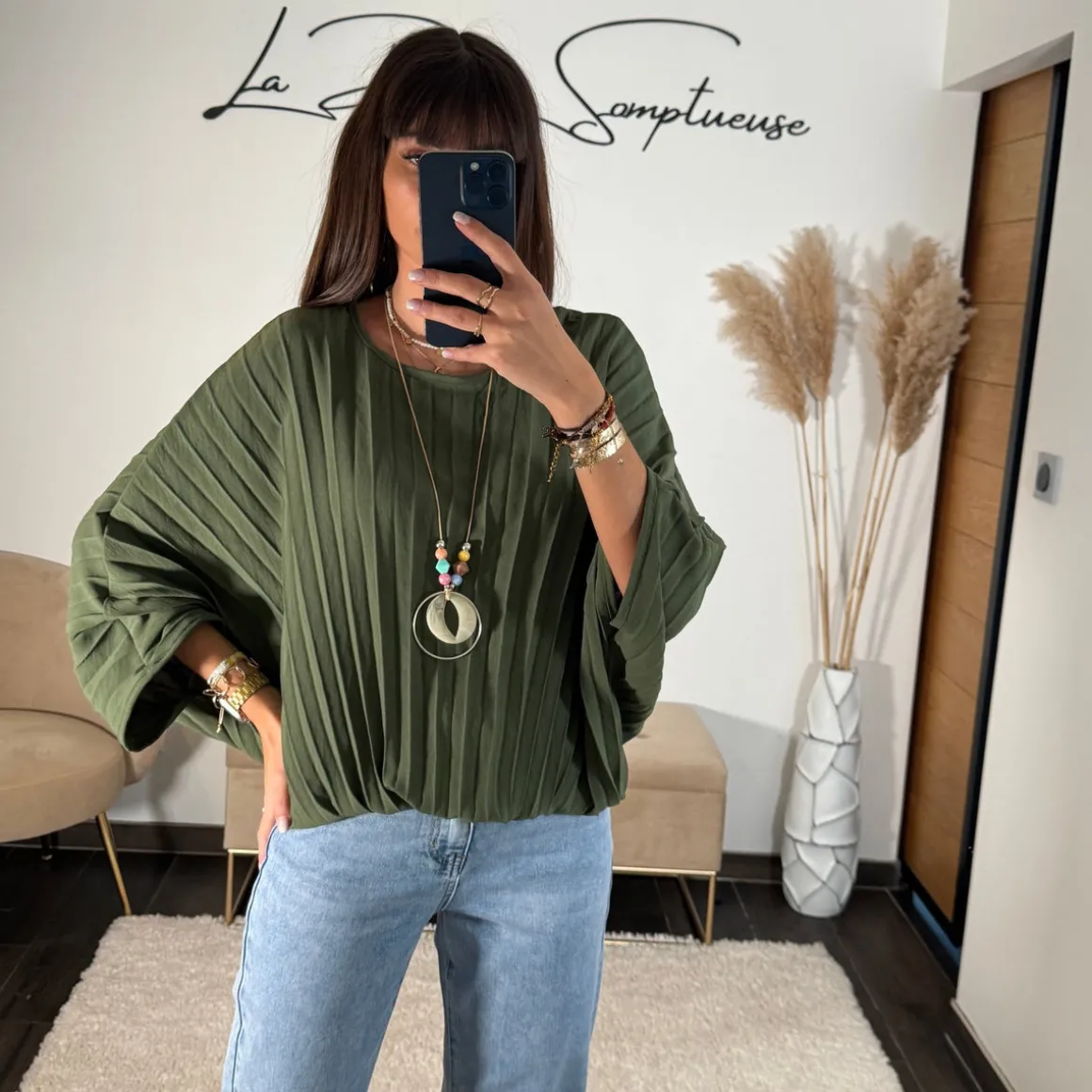 TOP KAKI + COLLIER BAHIO