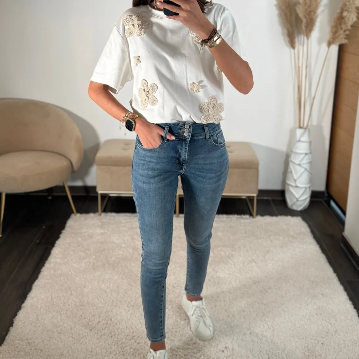 T-SHIRT BLANC FLEURS ALIA